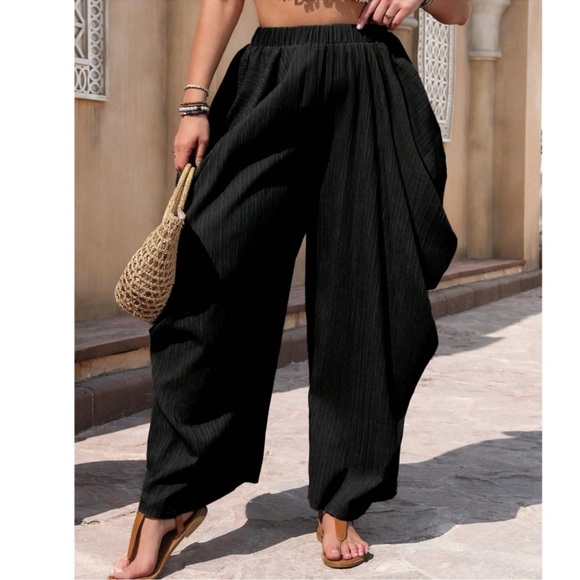Plus Black Solid Stretchy Waist Ruched Harem Trouser Pants 1X 2X 3X 4X